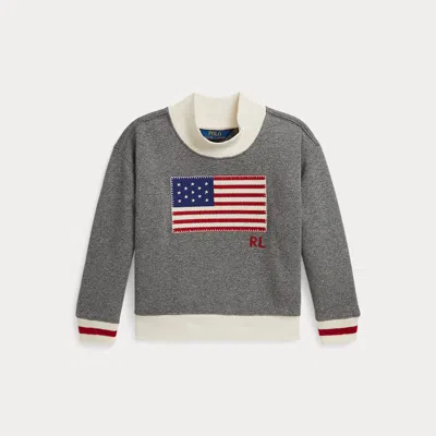 Polo Ralph Lauren Girls 7-16 Flag Mock Neck Sweatshirt In Gray