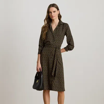 Ralph Lauren Womens Chain Print Crepe Shirtdress 0p 18 In Multi