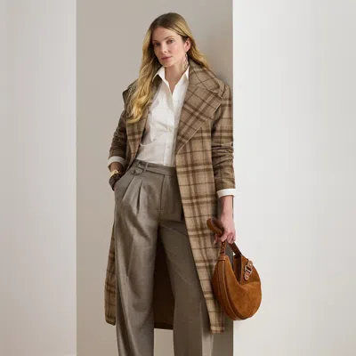 Lauren Petite Ralph Lauren Plaid Wool-blend Twill Wrap Coat In Multi