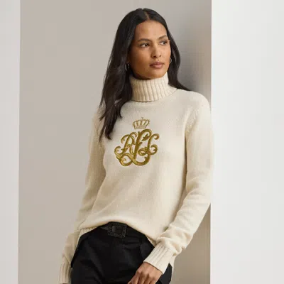 Ralph Lauren Embroidered-logo Wool-blend Turtleneck In White