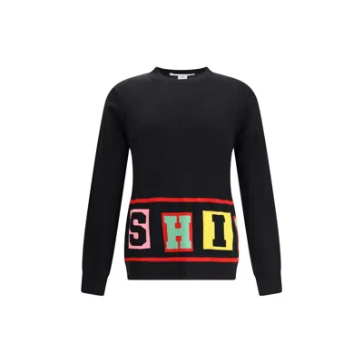 Comme Des Garçons Colorful Lettering Crew Neck Long Sleeve Sweater In Blue