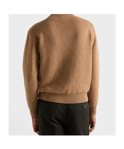 Prada Cashmere Crew-neck Sweater In Brown