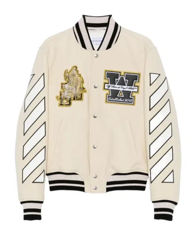 Off-white Mens Frozen Dew Lion Varsity Patches Wool-blend Jacket In Neutral