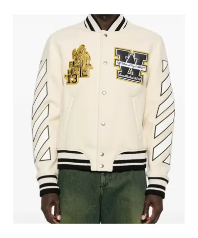 Off-white Mens Frozen Dew Lion Varsity Patches Wool-blend Jacket In Neutral