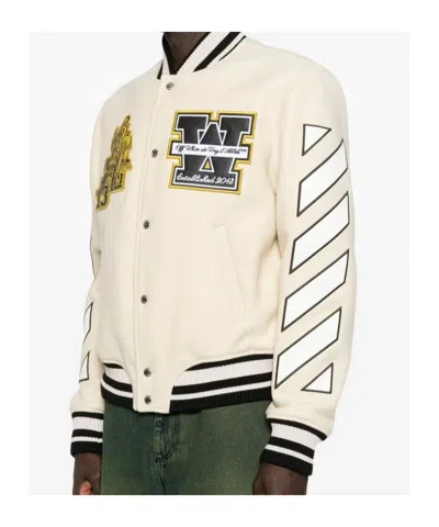 Off-white Mens Frozen Dew Lion Varsity Patches Wool-blend Jacket In Neutral