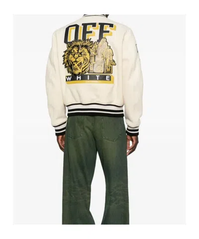 Off-white Mens Frozen Dew Lion Varsity Patches Wool-blend Jacket In Neutral