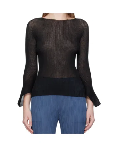 Issey Miyake Black Spikelet Knit Sweater In Black