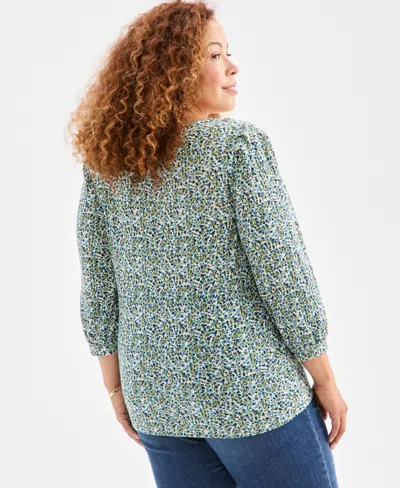 Style & Co Plus Size Printed 3/4-sleeve Blouse, Macy's Exclusive In Multi