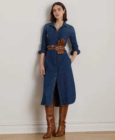 Ralph Lauren Women's Denim-lanaine Belted Shirtdress In Blue