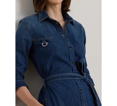 Ralph Lauren Women's Denim-lanaine Belted Shirtdress In Blue