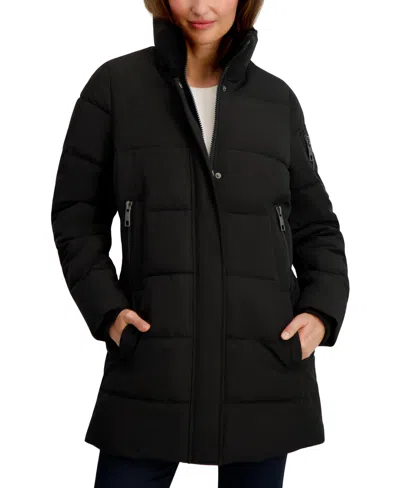 Nautica Women's Faux-fur-trim Hooded Puffer Coat In Black