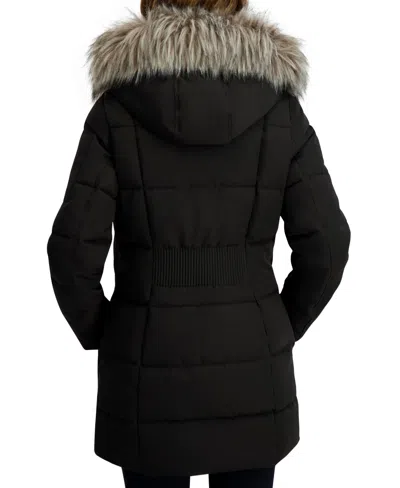 Nautica Women's Faux-fur-trim Hooded Puffer Coat In Black