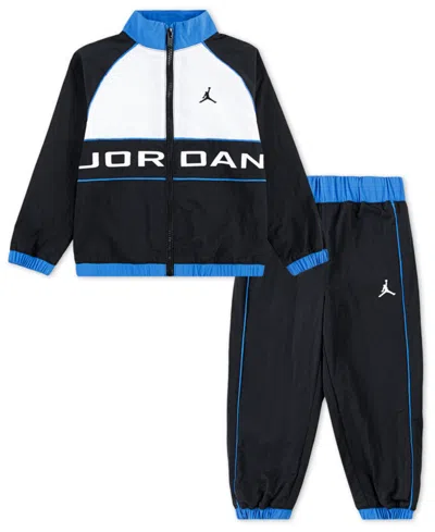 Jordan Little And Toddler Boys 2-piece Wind Breaker Piping Jacket And Pants Set In Black