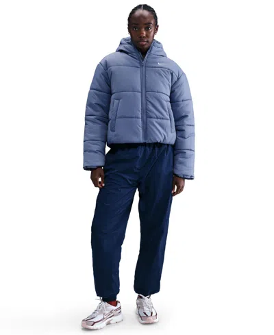 Nike Sportswear Classic Hooded Therma Fit Puffer Jacket In Blue
