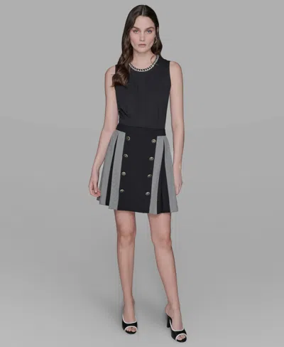 Karl Lagerfeld Women's Colorblock Button-detail Miniskirt In Black
