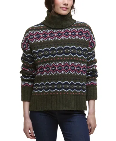 Barbour Helen Fair Isle Wool Blend Turtleneck Tunic Sweater In Green