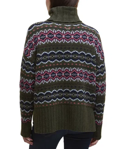 Barbour Helen Fair Isle Wool Blend Turtleneck Tunic Sweater In Green