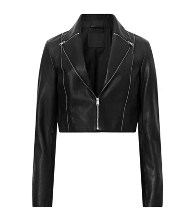 Allsaints Womens Black Landers Cropped Leather Biker Jacket In Black