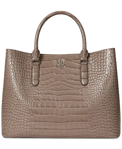 Ralph Lauren Marcy Large Embossed Leather Satchel Bag In Neutral