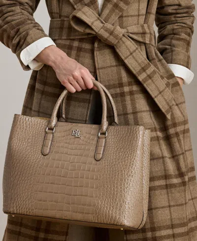 Ralph Lauren Marcy Large Embossed Leather Satchel Bag In Neutral