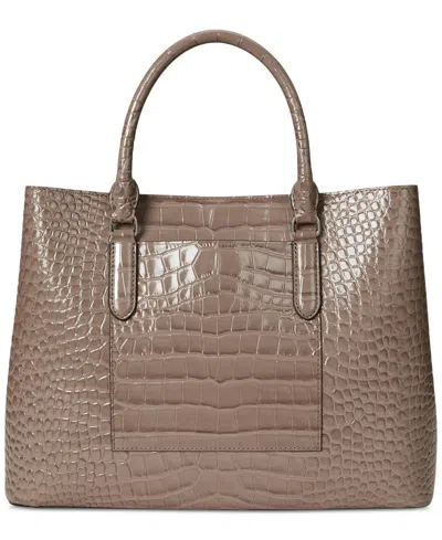 Ralph Lauren Marcy Large Embossed Leather Satchel Bag In Neutral