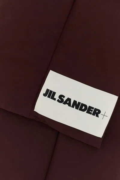 Jil Sander Rectangular Quilted Polyester Scarf In Burgundy