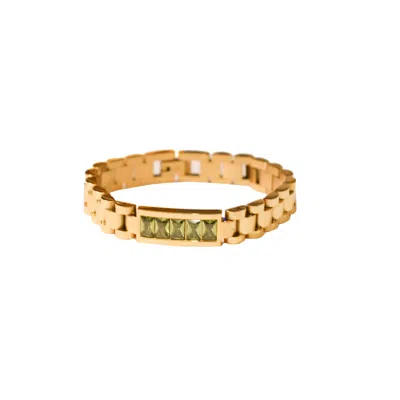 Adriana Pappas Designs Women's Gold / Green Watch Band Bracelet - Green Crystal In Multi
