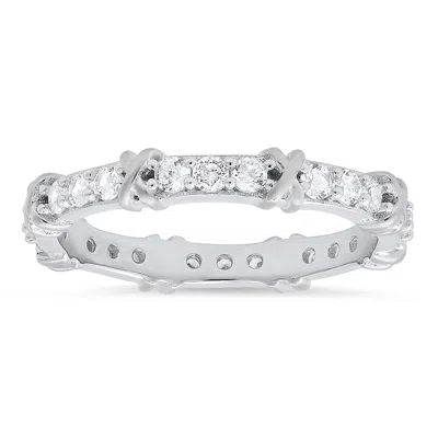 Kylie Harper Women's Diamond Cz "x" Stackable Eternity Band Ring In Sterling Silver In Silver