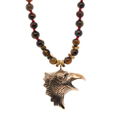 Ebru Jewelry Gold / Brown Eagle Tiger's Eye Men's Beaded Necklace - Brown In Brown