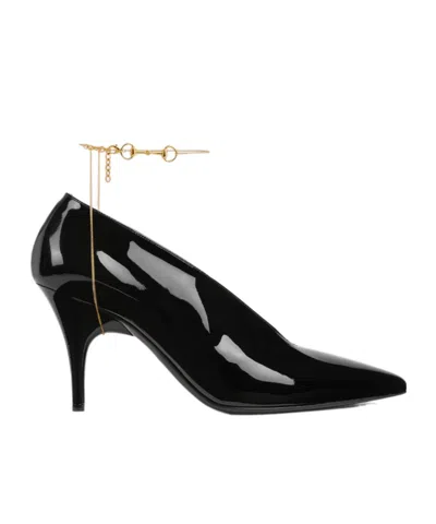 Gucci Musa Vernic Patent Leather Anklet Pumps In Animal Print