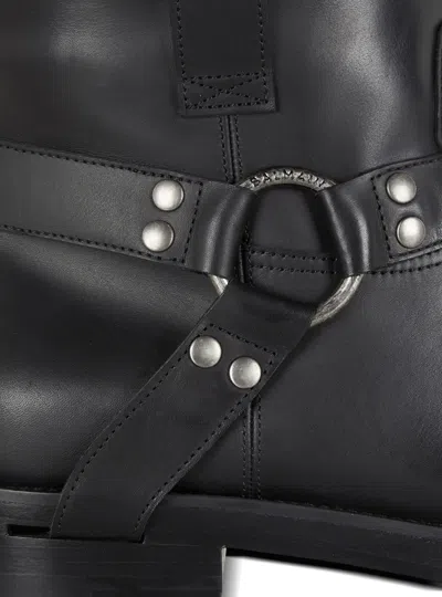 Balmain Square Toe Ankle Strap Boots With Pull Tabs In Black