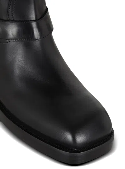 Balmain Square Toe Ankle Strap Boots With Pull Tabs In Black