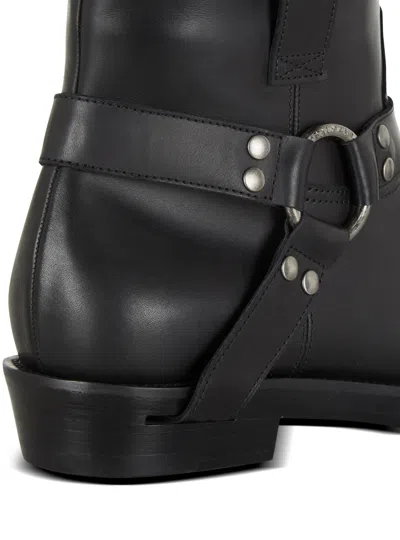 Balmain Square Toe Ankle Strap Boots With Pull Tabs In Black