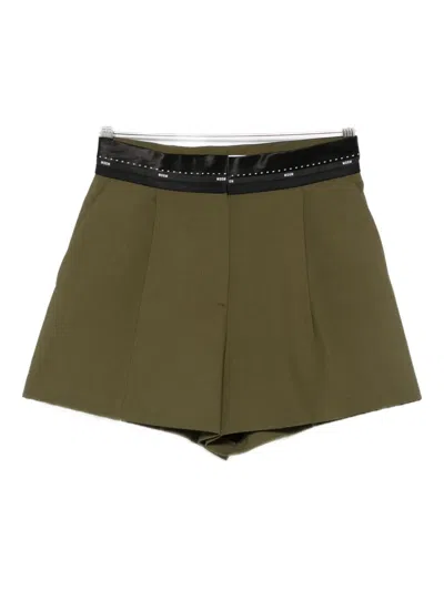 Msgm Pleated-panel Ribbon-trimmed Shorts In Green