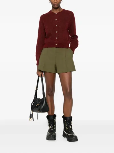 Msgm Pleated-panel Ribbon-trimmed Shorts In Green