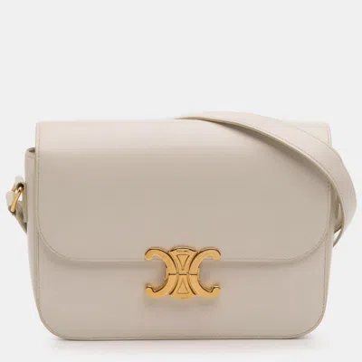 Pre-owned Celine Beige Classique Shiny Calfskin Triomphe Crossbody In Sand