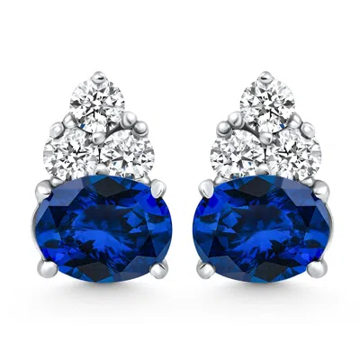 Pompeii3 7ct Blue Sapphire & Diamond Earrings White Gold Lab Grown Women's Earrings In Blue