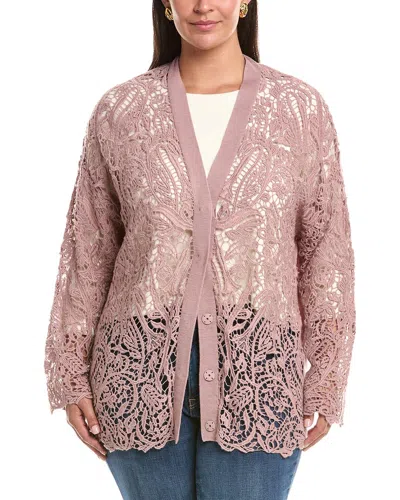 Marina Rinaldi Plus Fonte Wool-blend Cardigan In Pink