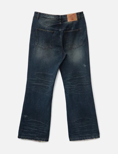 Coor Semi Flare Embossed Dirty Washed Jeans In Blue