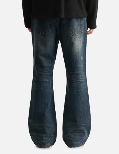 Coor Semi Flare Embossed Dirty Washed Jeans In Blue