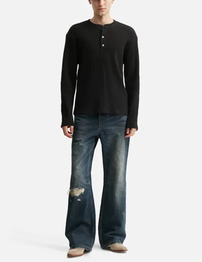 Coor Semi Flare Embossed Dirty Washed Jeans In Blue