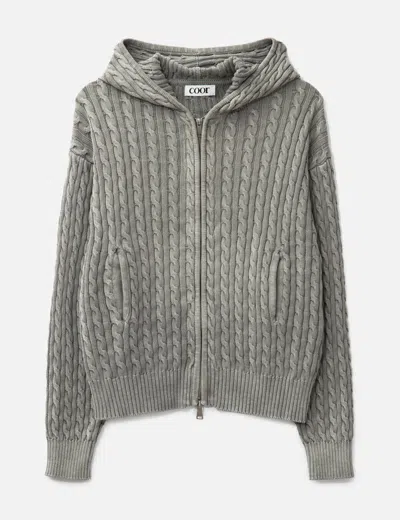 Coor Cotton Piece Dyed Cable Hoodie Zip-up In Gray