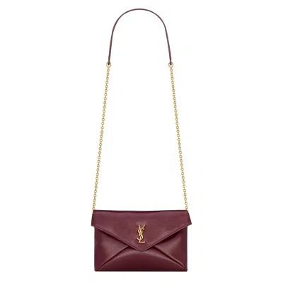 Pre-owned Saint Laurent Cassandre Chain Pouch In Shiny Leather 'dark Ruby' | Red | Women's Size Onesize