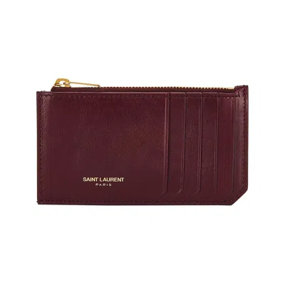 Pre-owned Saint Laurent Zipped Fragments Credit Card Case 'dark Ruby' | Women's Size Onesize In Red
