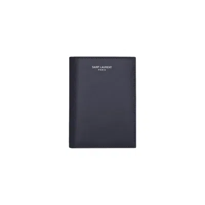 Pre-owned Saint Laurent Paris Credit Card Wallet In Smooth Leather 'midnight' | Blue | Men's Size Onesize