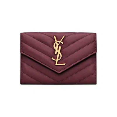 Pre-owned Saint Laurent Cassandre Wallet In Lambskin 'hot Wine' | Red | Women's Size Onesize