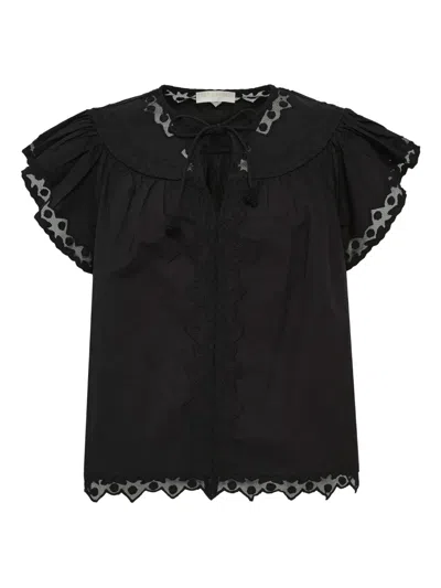 Ulla Johnson Effie Flutter-sleeve Blouse In Black