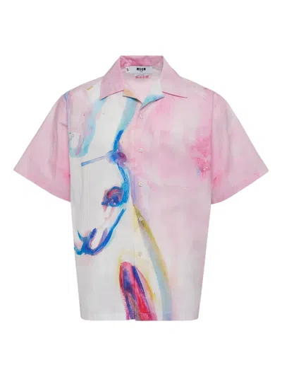 Msgm Abstract-print Button-up Shirt In Pink