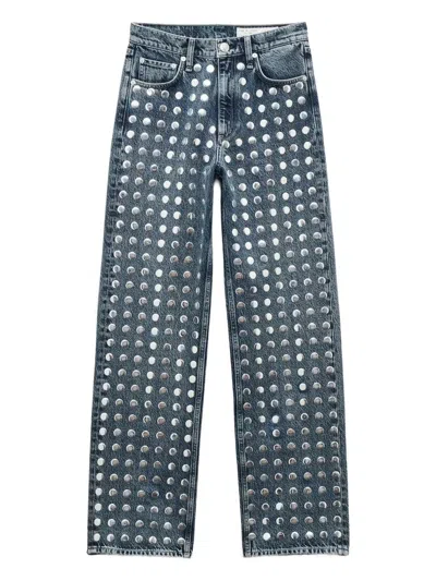 Rag & Bone Shea High Rise Relaxed Straight Jeans In Kingston Stud In Blue