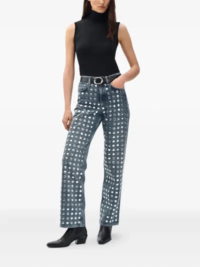 Rag & Bone Shea High Rise Relaxed Straight Jeans In Kingston Stud In Blue